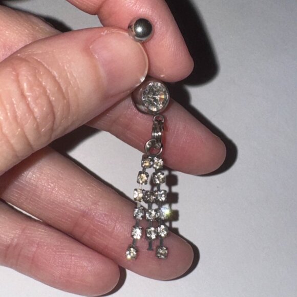 Rhinestone Dangle Belly Ring - Picture 4 of 8
